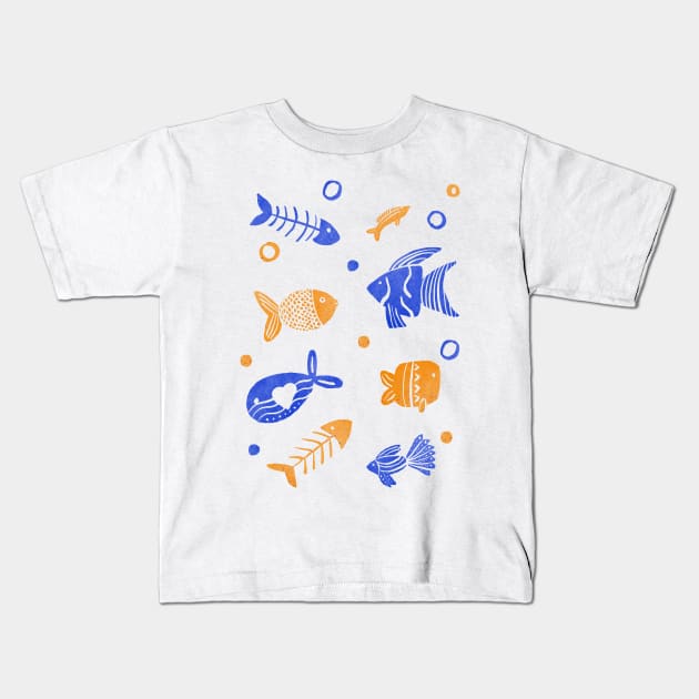 Blue and yellow tropical fishes Kids T-Shirt by Home Cyn Home 